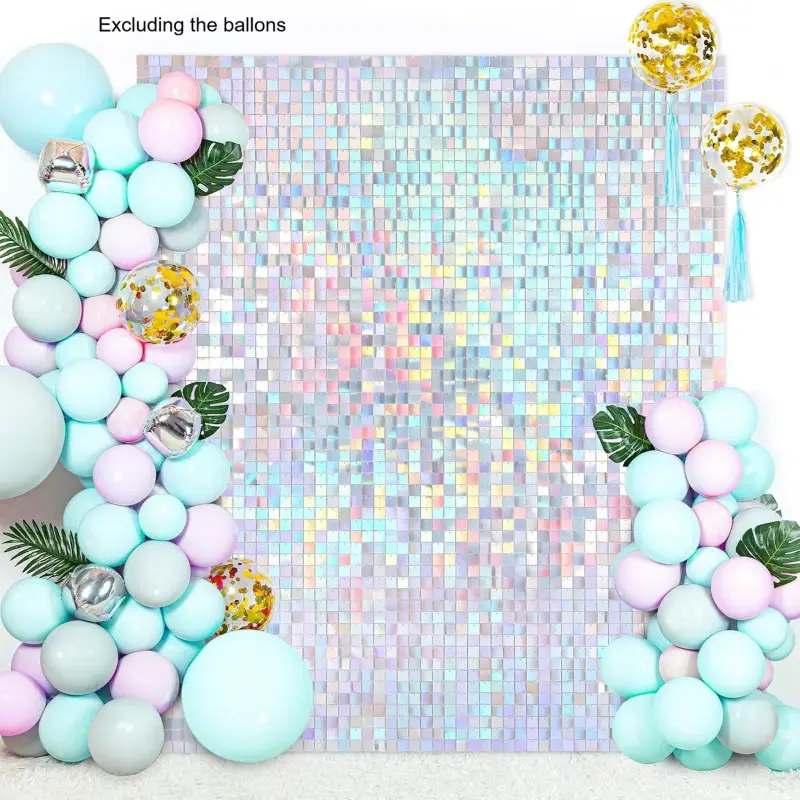 Sequin Backdrop, 24/36 Panels Iridescent Silver Shimmer Wall Backdrop, Square Sequin Shimmer Backdrop, Photo Backdrops for Birthday, Anniversary, Wedding, Graduation & Bachelorette Party Decoration