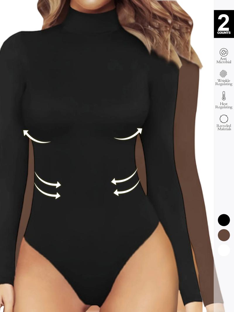 2026Women's Long Sleeve Turtleneck Bodysuit Thermal Compression Jumpsuit Shapewear Base Layer Top