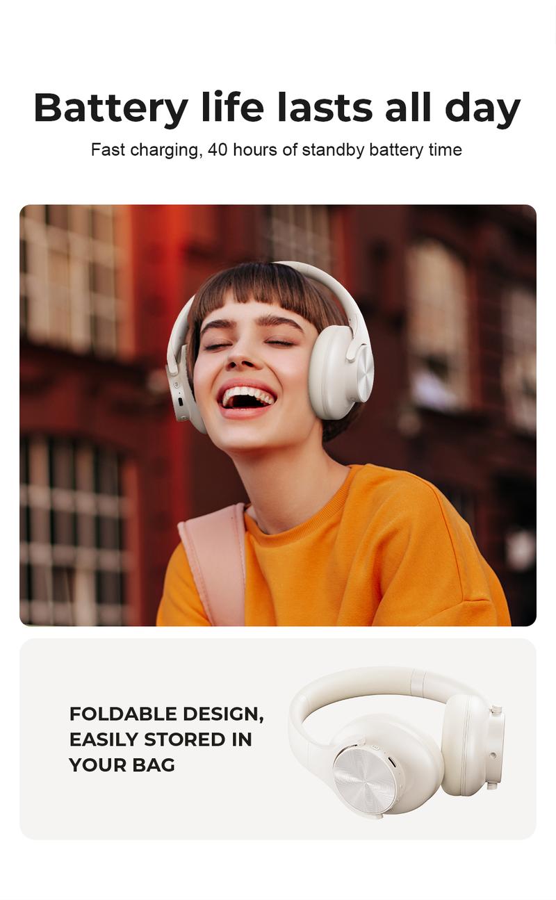 ERAZER Active Noise Cancellation Wireless Over Ear Headphones,Foldable Light weight Bluetooth Headsets,Deep Bass,With Microphone Audio Electronic