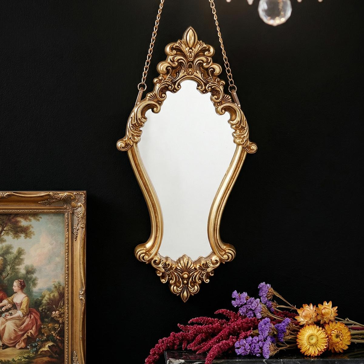 European Vintage Wall Mirror, Resin Hand-Painted Makeup Mirror, Home Decor Art, Bathroom, Vanity, Gift, Photography Prop