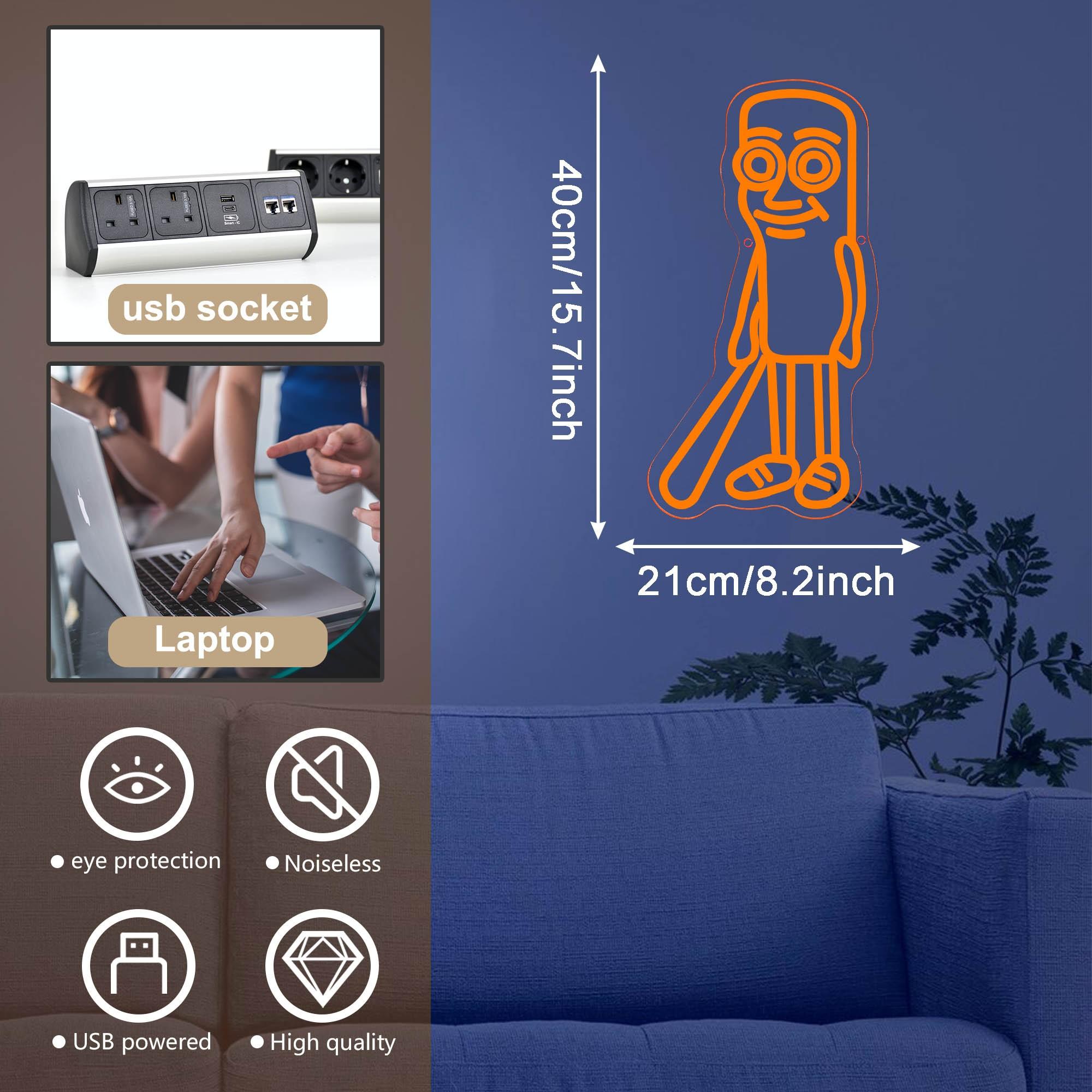 Italian Brainrot Neon Sign, Tung Tung Tung sahur Neon Light Dimmable Funny Figures Neon Light Stick Person Tire Person Wall Sign for Bedroom Club Cafe Bar Collectors Aesthetic Décor Funny Fans Gifts(12.9*12.2in)