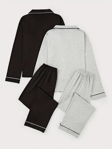 Women's 2-Piece Lapel Cardigan Set, Casual Loose-Fitting Long-Sleeve Knitwear, Fall & Winter Home Wear