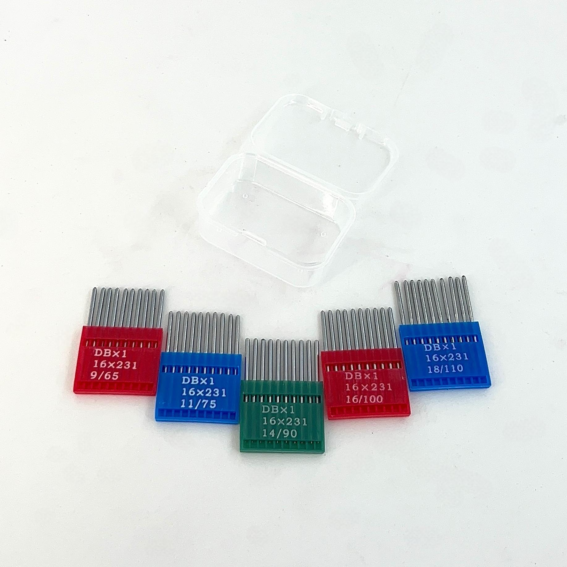 5 Packs of Db Sewing Machine Needles Size 9/65, 11/75, 14/90, 16/100, 18/110 with Transparent Storage Box, Durable Anti-Skip Function for Home and Industrial Use