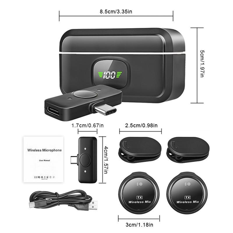 Wireless Microphone with Charging Case, Noise Reduction Lavalier Mic for YouTube TikTok Vlog Interviews, Rechargeable Microphone for iOS Android PC, Wireless Lavalier Mics