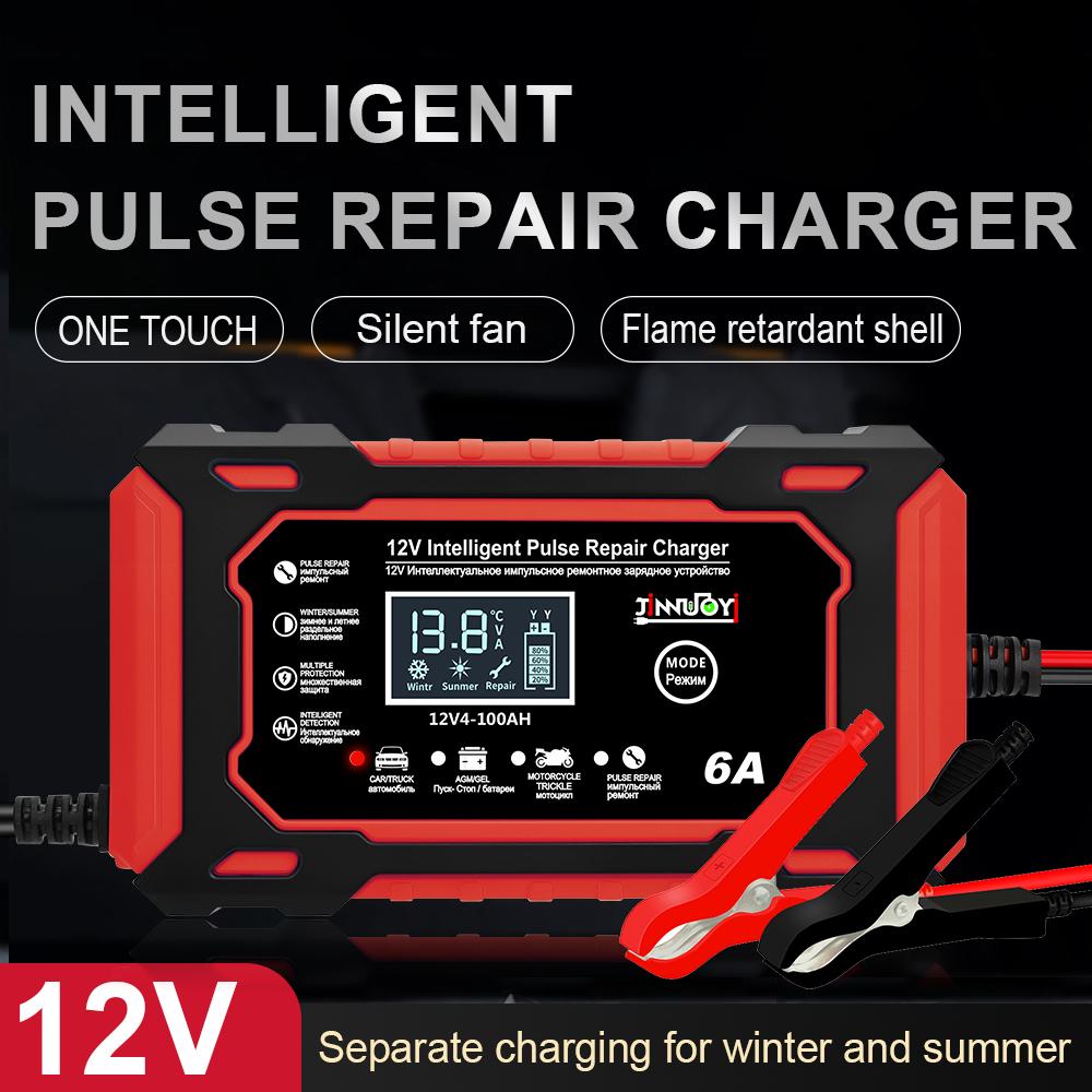 12V 6a Pulse Repair Charger for Cars & Motorcycles, LCD Battery Display, Magnetic Material, Auto Switch Mode, Overcharge Protection