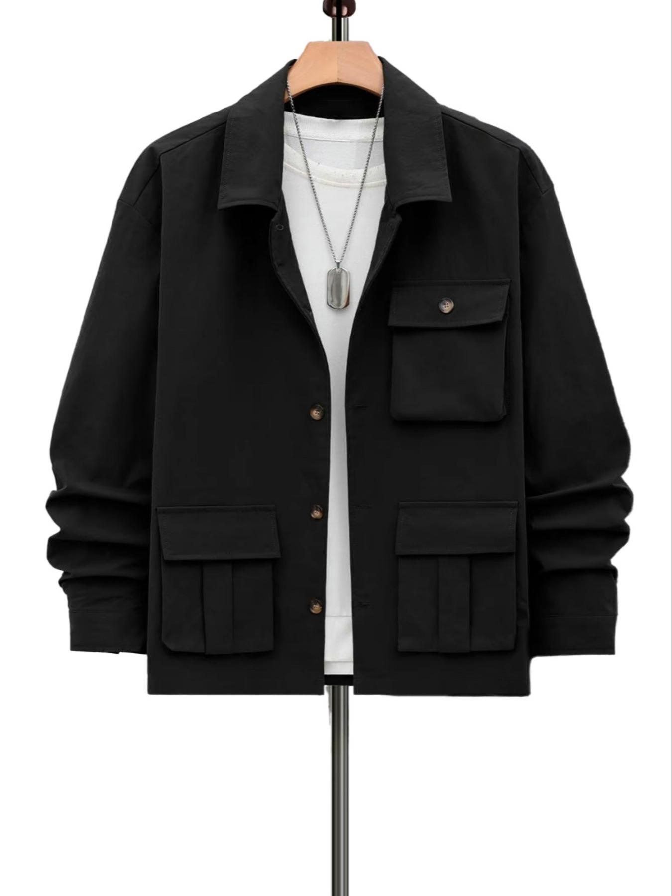 Fkfcv High-Quality Fabric Men's Jacket, Stylish Classic Long Sleeve Streetwear with Pockets, Perfect for Cold Autumn and Winter Seasons