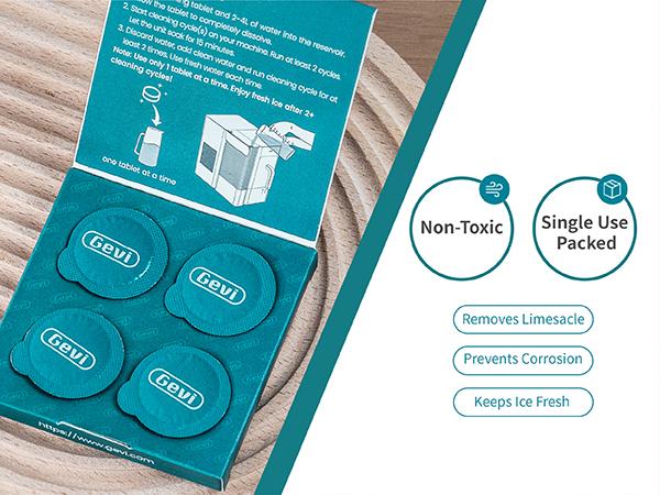 Gevi Ice Machine Cleaner Maker Descaler, Organic Citric Acid Cleaner for Universal Countertop Ice Machines (4 Uses, Tablet)