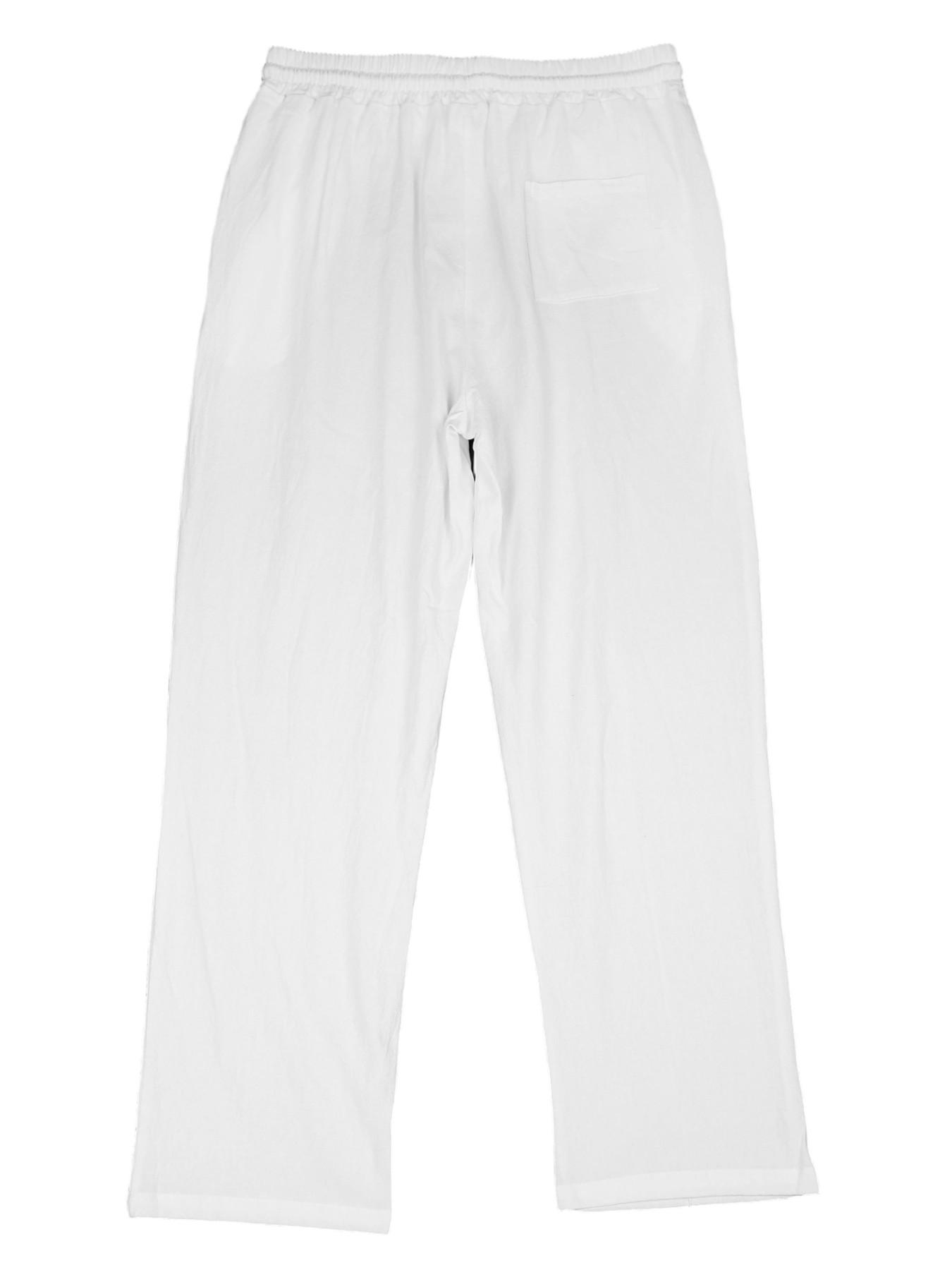 Men's Linen Straight Leg Casual Pants, Elastic Drawstring Waist Front Seam Chino Trousers, Wrinkle Resistant Breathable Lightweight Beach Vacation Pants with Side Pockets, Multi Colors, Lightweight Casual Bottoms
