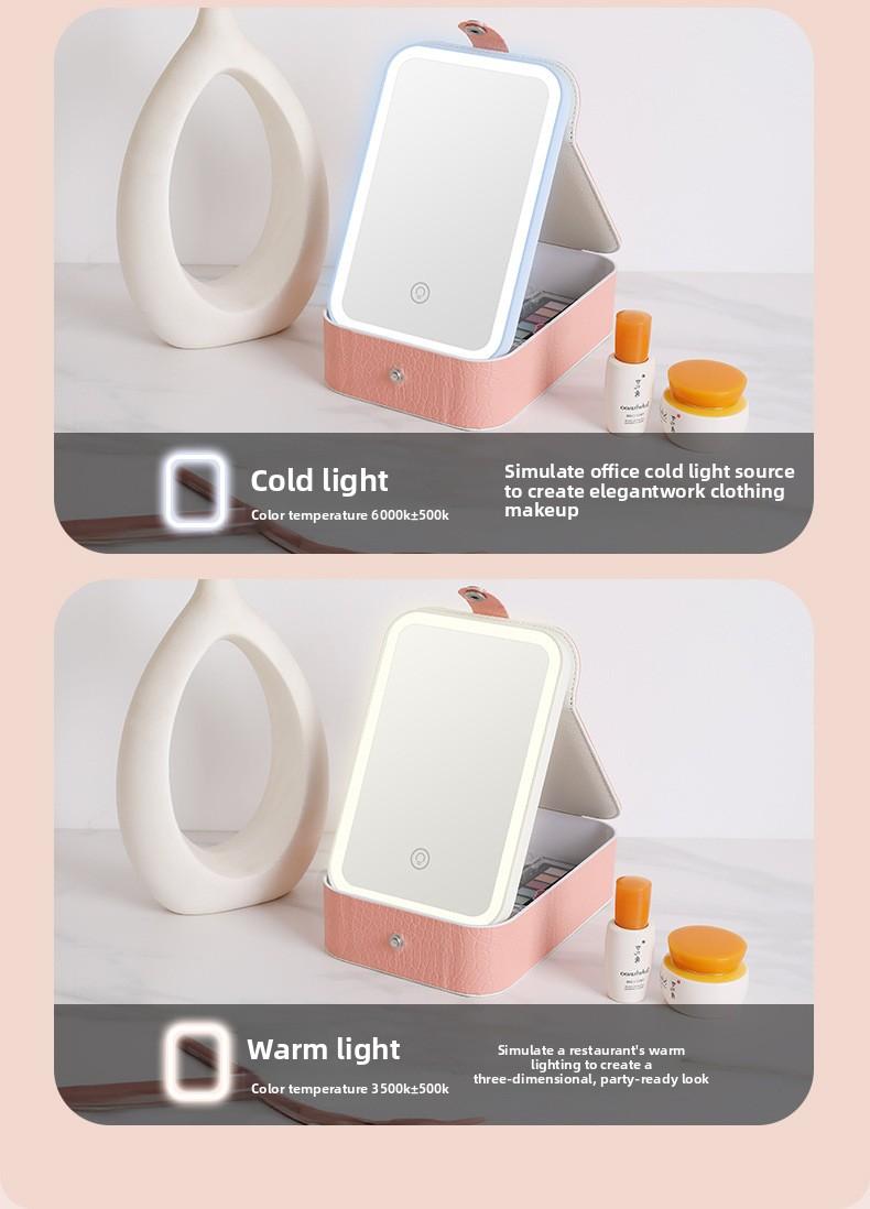 Internet celebrity portable home and outdoor storage mirror, makeup mirror with integrated LED fill light, snap-button mirror, desktop dressing storage box, Led Lit Mirror