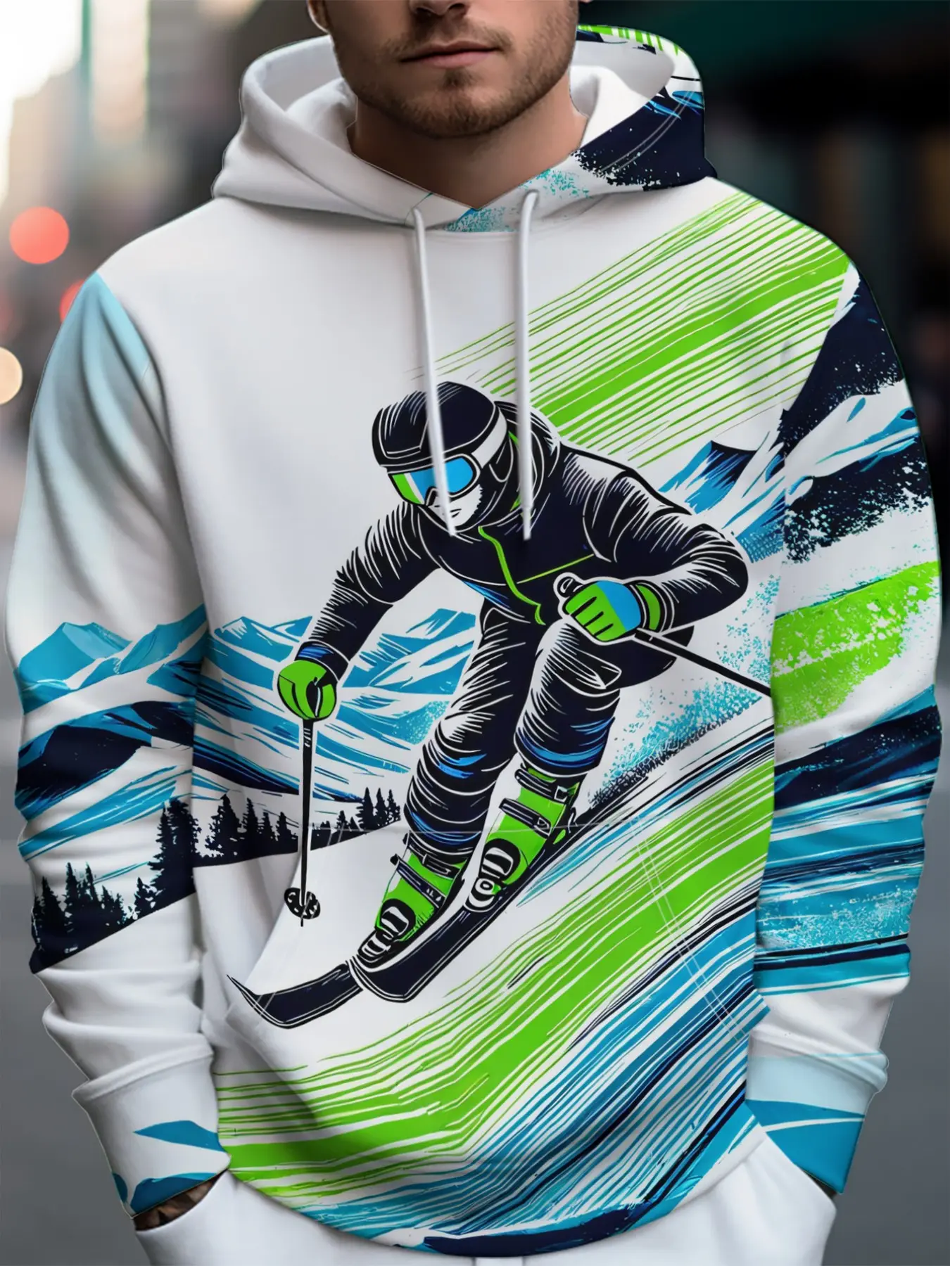 Snowboarding Theme 3D Print Hooded Sweatshirt, Unisex Outdoor Sport Jacket, Comfortable Warm Casual Top, Fall & Winter Wear
