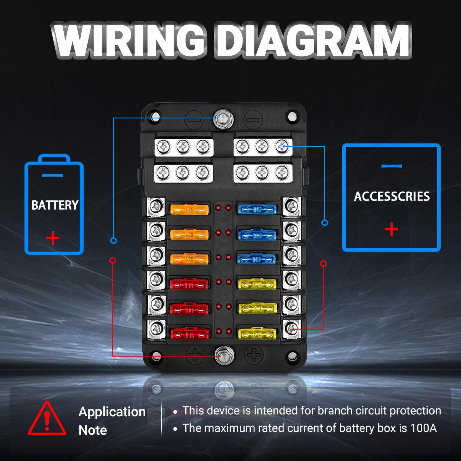 6 Way 12 Way Car LED Blade Fuse Box Seat 12V 24v Automotive Distribution Relay, Durable Vehicle Electrical Accessory, Universal Fit