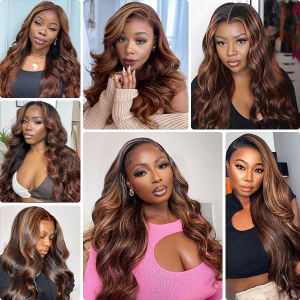 Uwigs FB 30 Highlight Body Wave Bundles With 4×4 Closure Colored Human Hair Weave Hair Extensions For Women