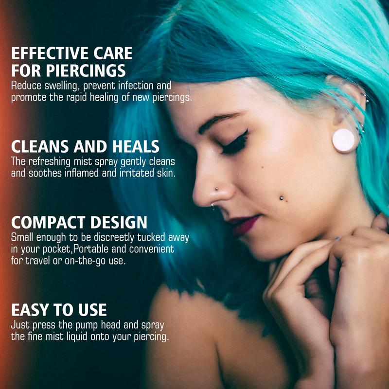 Piercing Aftercare Spray，Suitable for Ear, Lip, Tongue, Nose, Navel and Other Empty Positions, Mild and Non Irritating, Suitable for Post Perforating Care, Ear Hole Cleaning, Easy To Use