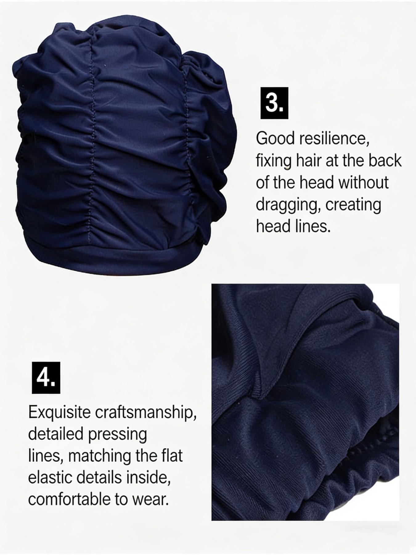 Comfortable Non-Pressing Large Size Long Hair Wrinkle Swim Cap, Solid Color Fabric Swim Cap for Women, Nylon Material Swim Hat