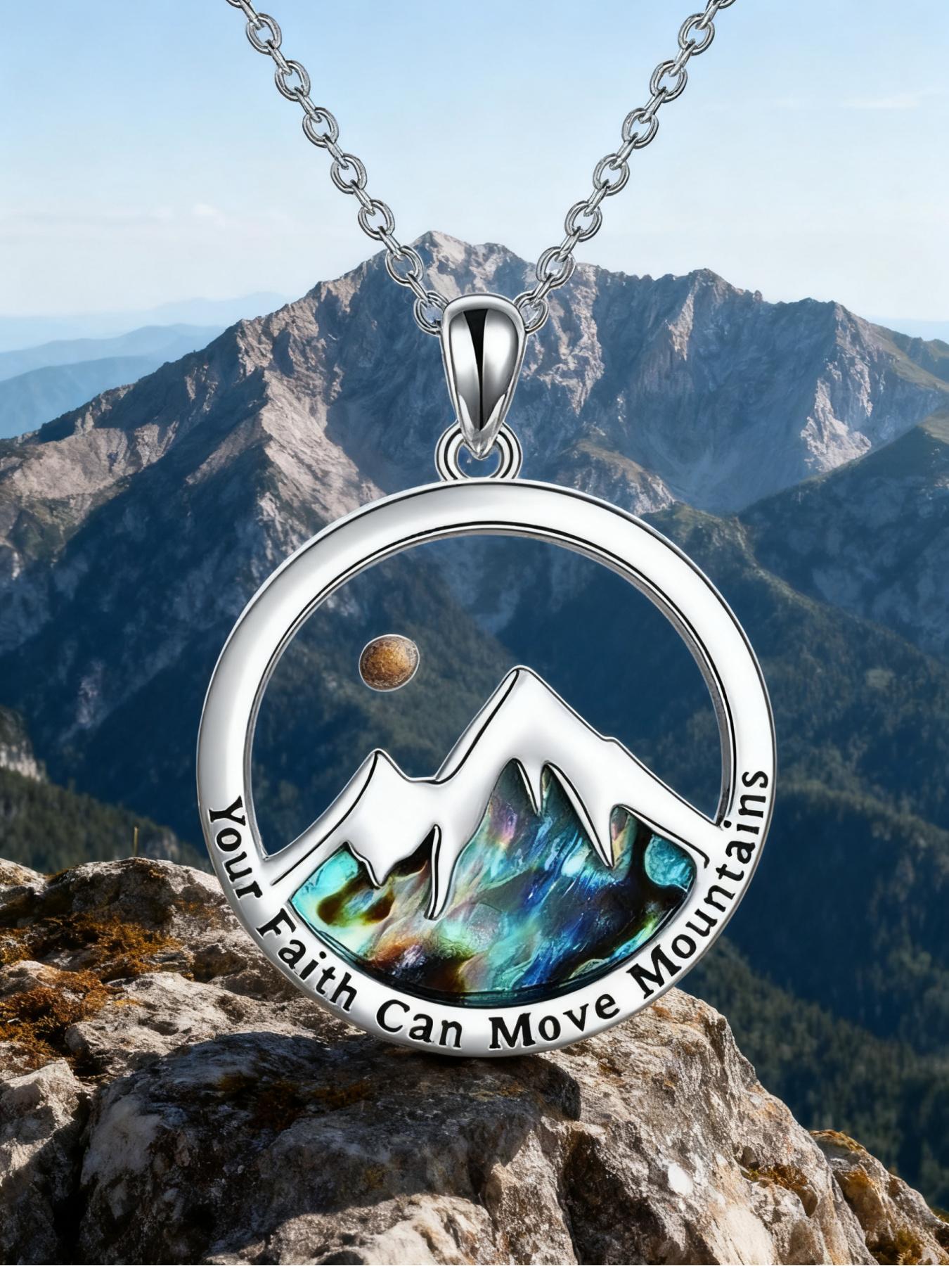 Silver Color Mountain Pendant Necklace, Inspirational Quote Jewelry, Unisex, Daily Wear & Gift, Elegant Alloy Chain