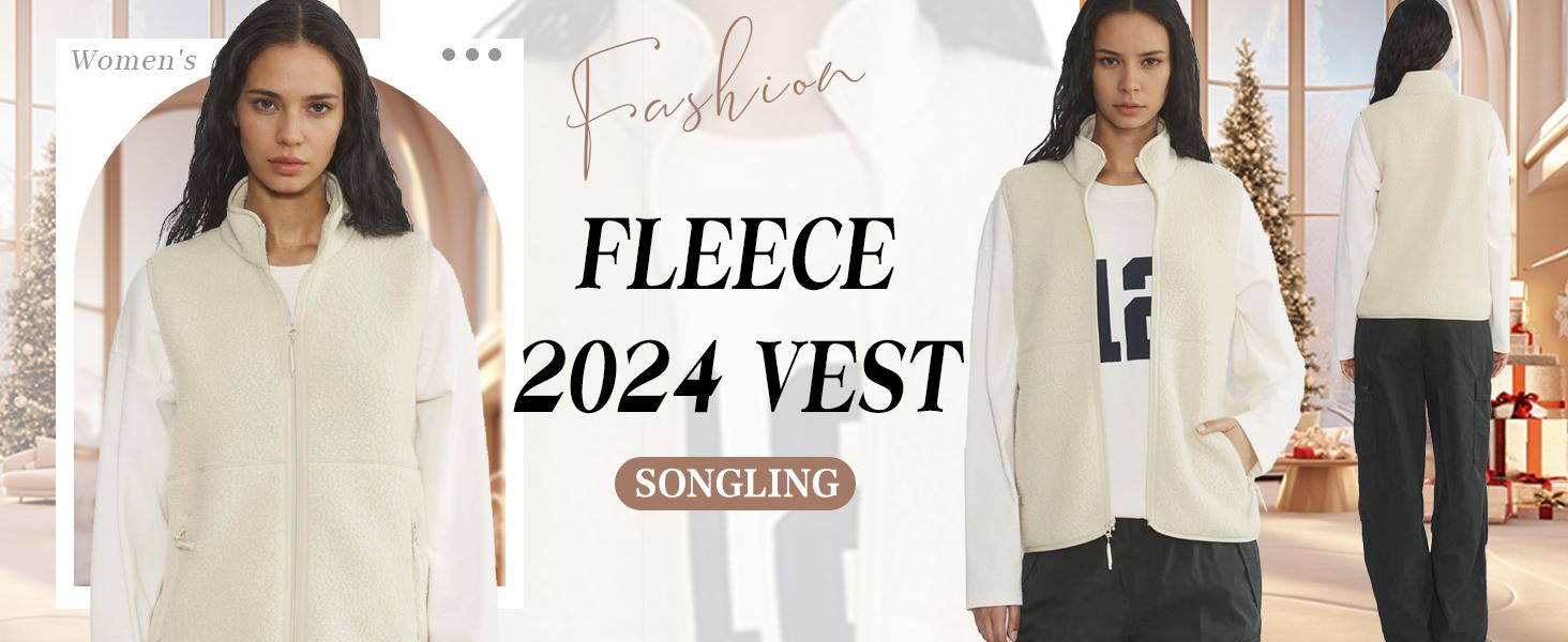Songling  Sherpa Fleece Vest for Women Trendy Warm Sleeveless Vests Jacket Lightweight Zip Coats with Pockets Fall Outerwear Womenswear Fabric  Soft Outdoor