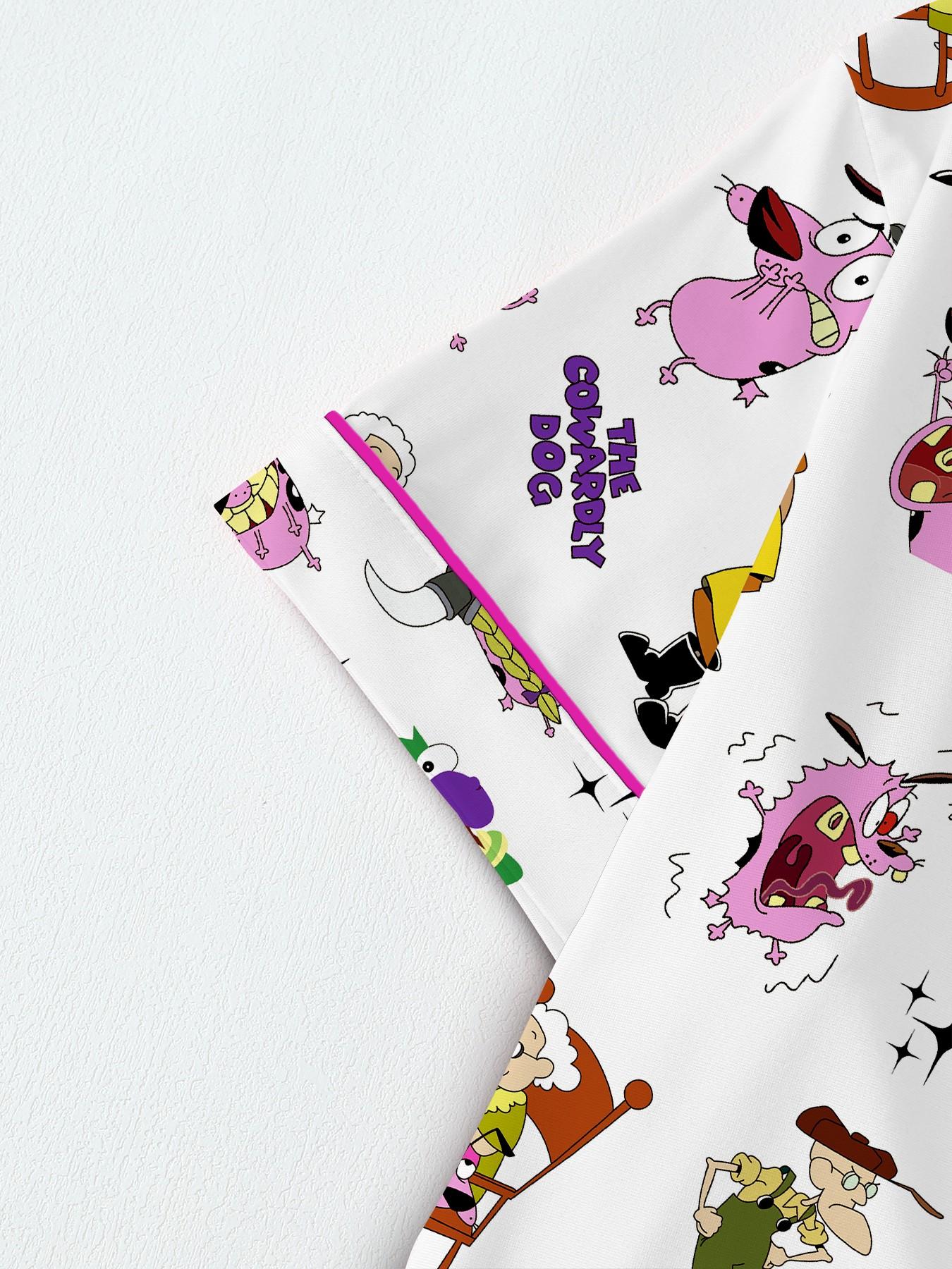 Courage the Cowardly Dog Cartoon Pajama Set, Loose-Fitting Short Sleeve Sleepwear, Comfortable Wear-Outside Pajamas, Perfect Gift