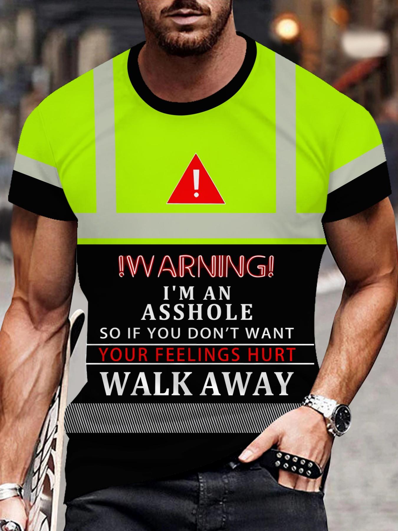 Men's Fluorescent Warning Reflective Stripe T-Shirt, Funny Workwear Style, Half Sleeve, Casual Fashion, Long Length