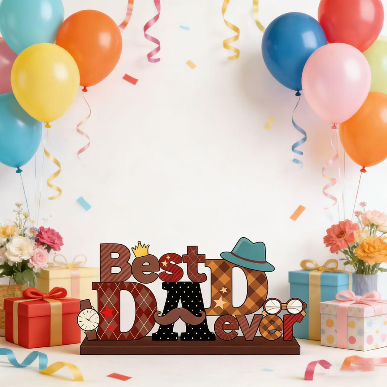 2D Flat Father's Day Table Decor, European Style Wooden Centerpiece, Desktop Sign Decoration, Perfect for Father's Day Party Supplies