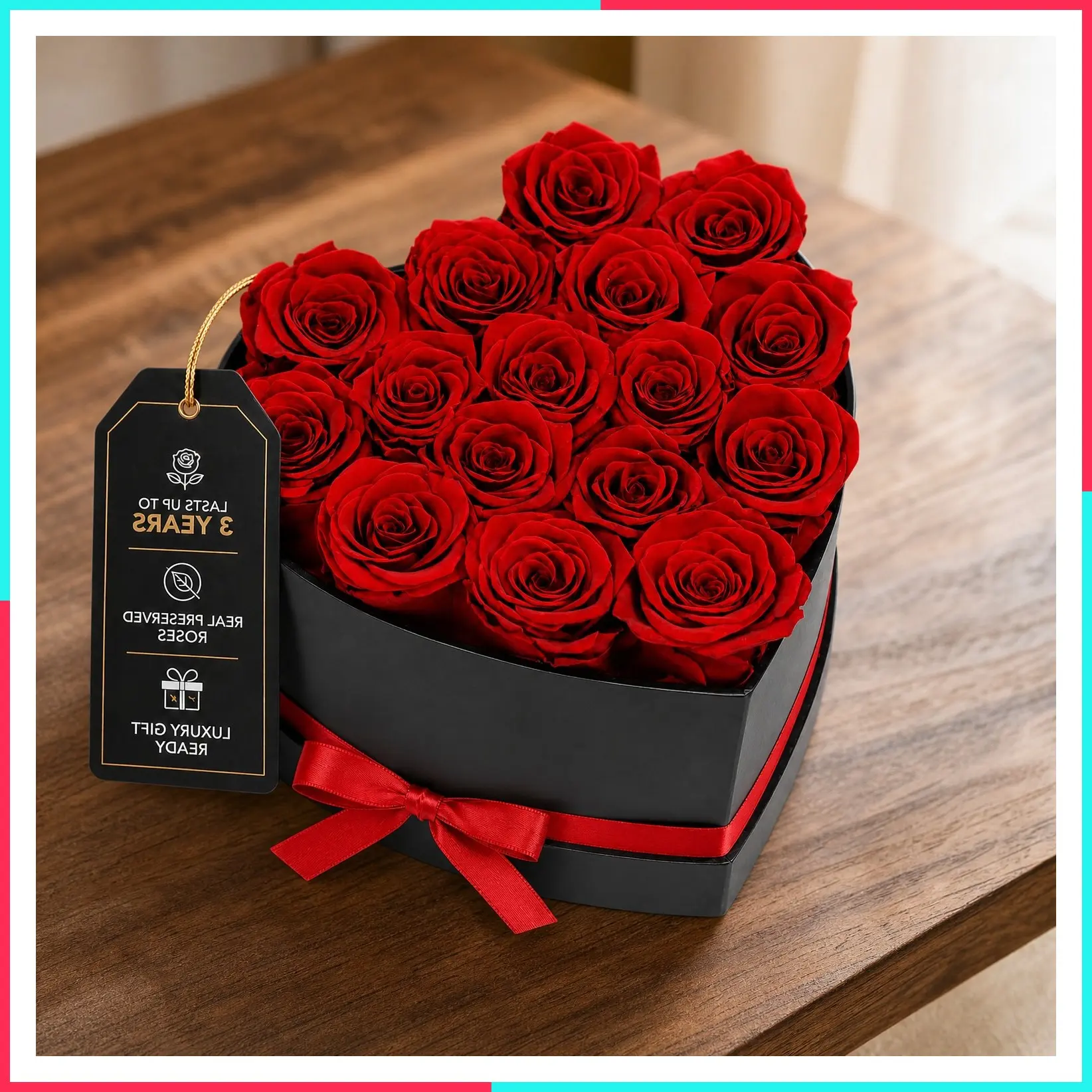 16 Preserved Forever Red Roses in Heart Gift Box