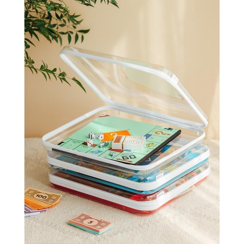 3-Pack Large Transparent Hard Shell Storage Boxes with Zipper Closure, Durable Plastic Game Organizer, Vintage Style for Home Office Craft Room