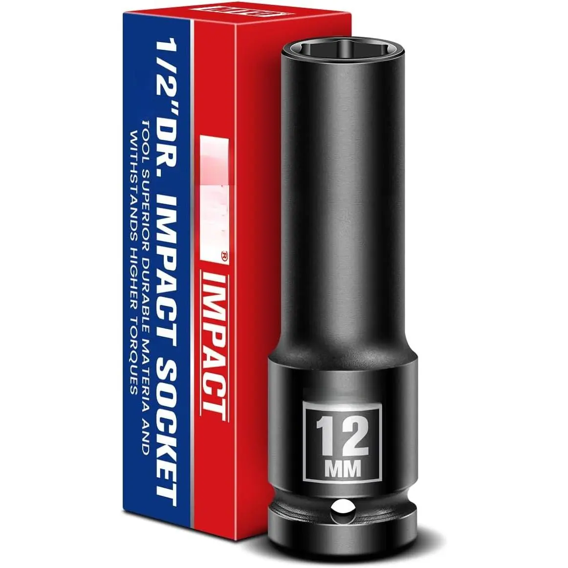 1/2" Drive 12mm (Millimeters) Deep Socket, 6-Point Metric Socket for Automotive Maintenance, CR-V Steel Meets ANSI Standards