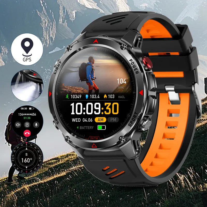 GPS Outdoor Sports Smartwatch, Fitness Tracker with Wireless Calling, 100+ Sports Modes, Calorie Counter, Weather Alerts & LED Compass, Gift for Men and Women, Fitness Smart Watches, Multifunctional Smart Watch #GLOBAL PICKS
