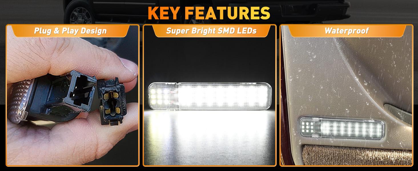 Nilight 2PCS LED Interior Door Panel Light Courtesy Lights White Beam Plug and Play Compatible with Chevy GMC C/K Silverado Sierra 1500 2500 3500 HD Suburban Cadillac Escalade Hummer