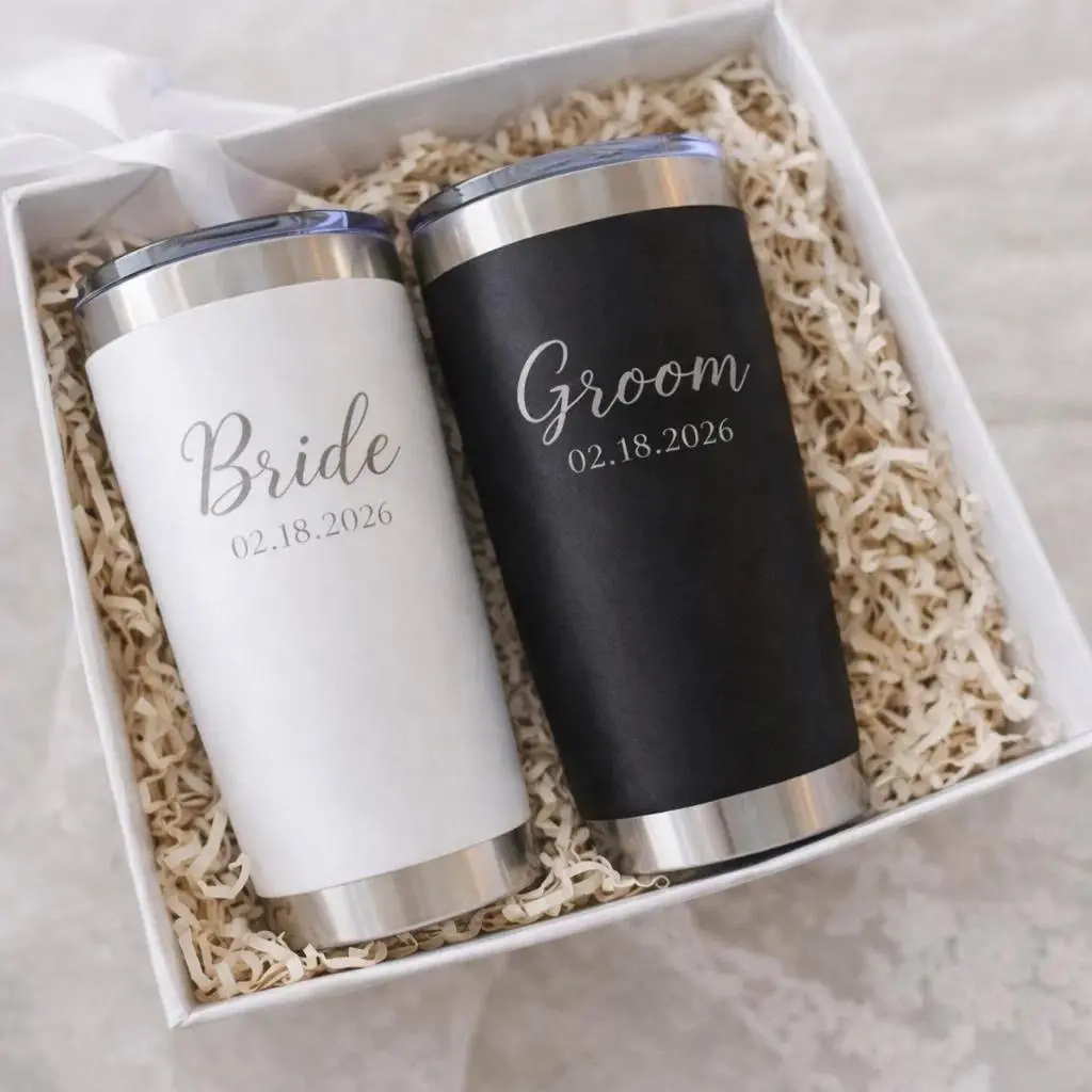 Personalized Bride Groom Stainless Steel Tumblers Custom Wedding Cups Bride Groom Gift Engagement Bridal Shower Wedding Date Cup