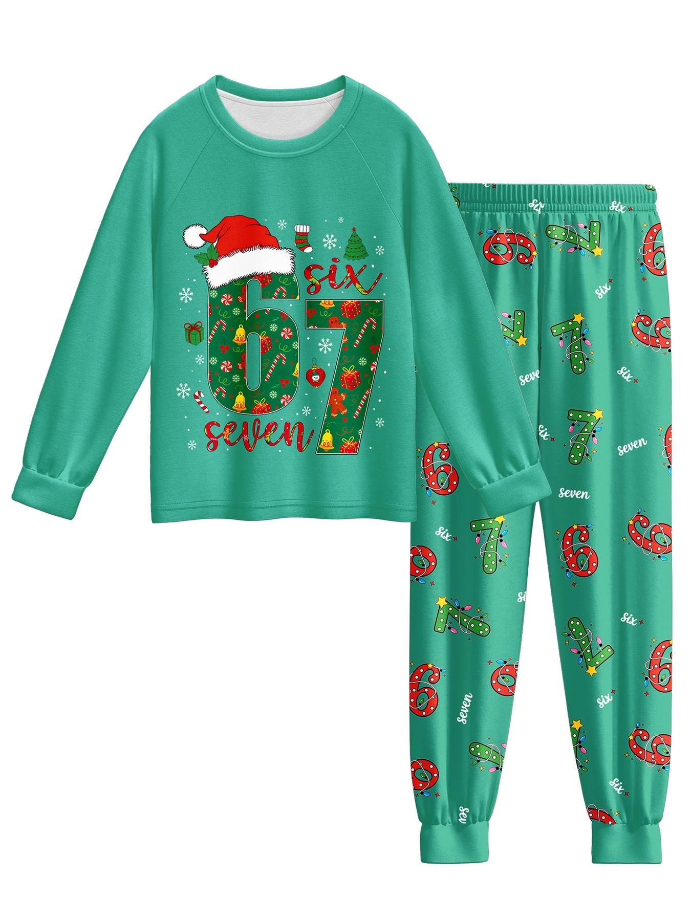 #67 Funny Kids Sleepwear Set Pajamas Christmas, Six Seven  Theme Fashion Print, Comfortable Soft Fabric, Holiday Gift Essential, Cartoon Print Pajama