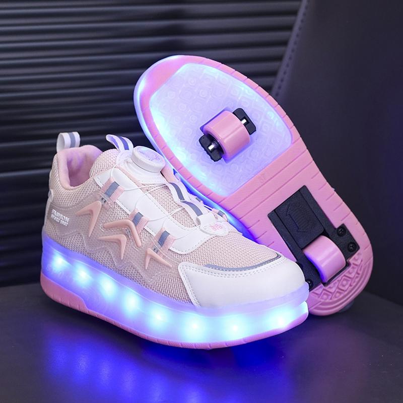 USB Charging LED Colorful Glowing Shoes, Night Light Roller Skates, Parent-Child Mesh Kids Shoes, Sports Sneakers, Fashionable Skate Shoes