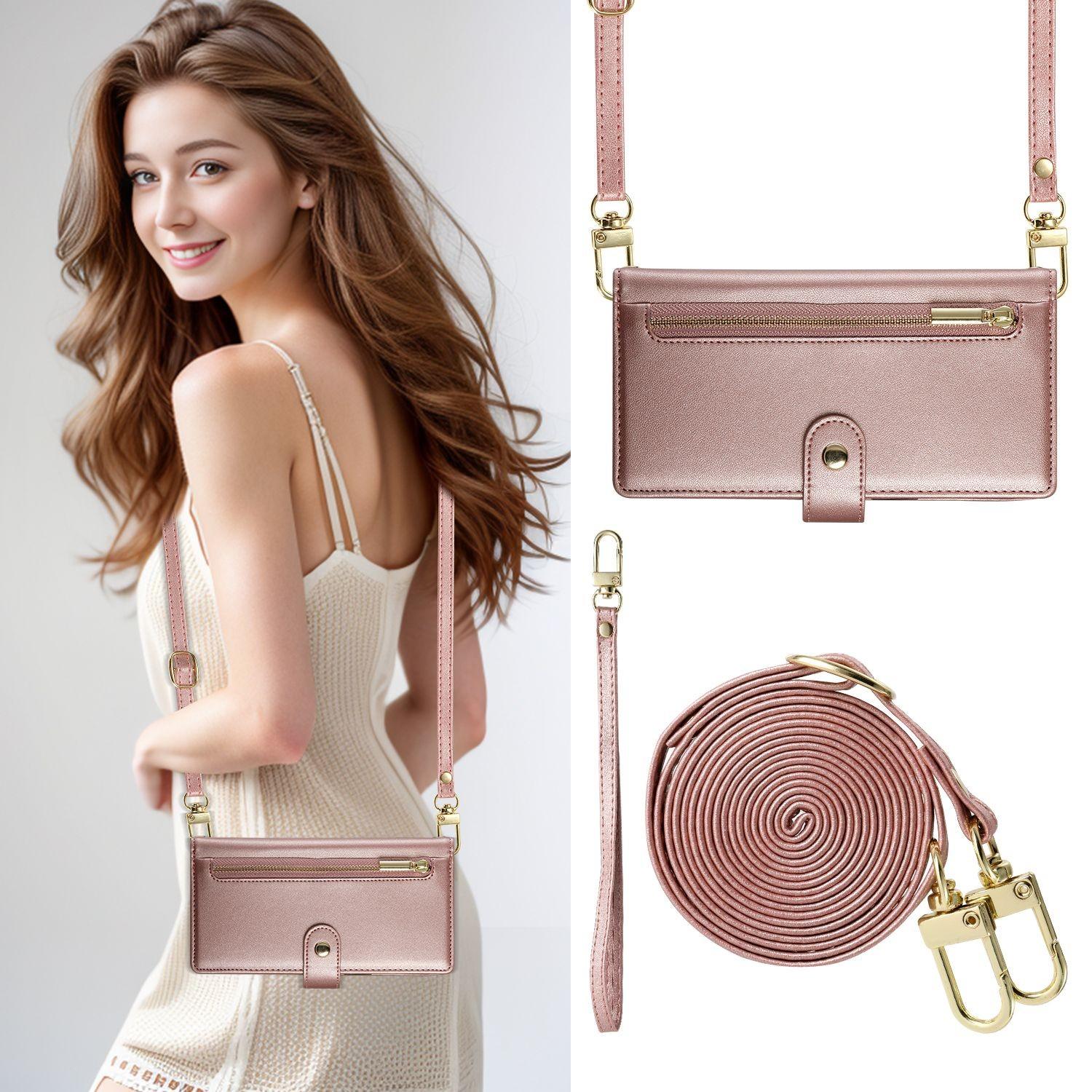 Zipper Wallet Phone Case with Crossbody Strap, Compatible with All Android/iOS, Luxury Commuter Design for Women, Single Pack
