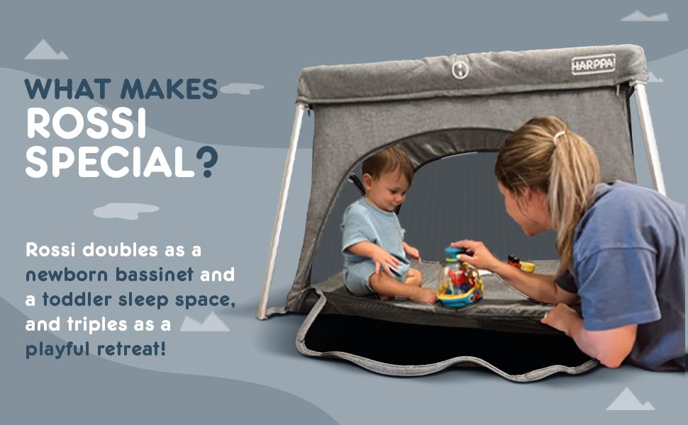 HARPPA Rossi | Lightweight Pack n Play Travel Crib & Playard – Portable Foldable Playpen with Mattress, for Newborns, Infants & Toddlers