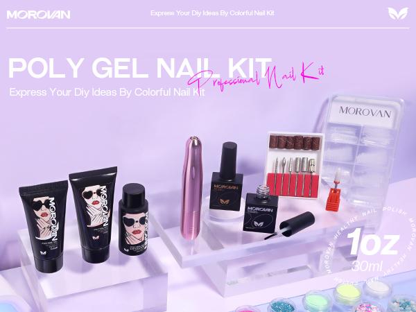 Morovan Poly Gel Nail Kit Set: With Nail Lamp and Drill 20 Glitter Colors Best Gift For Her Complete Poly Gel Nail Kit For Beginners With Everything Professional Poly Extension Gel Nail Kit For Salon Quality