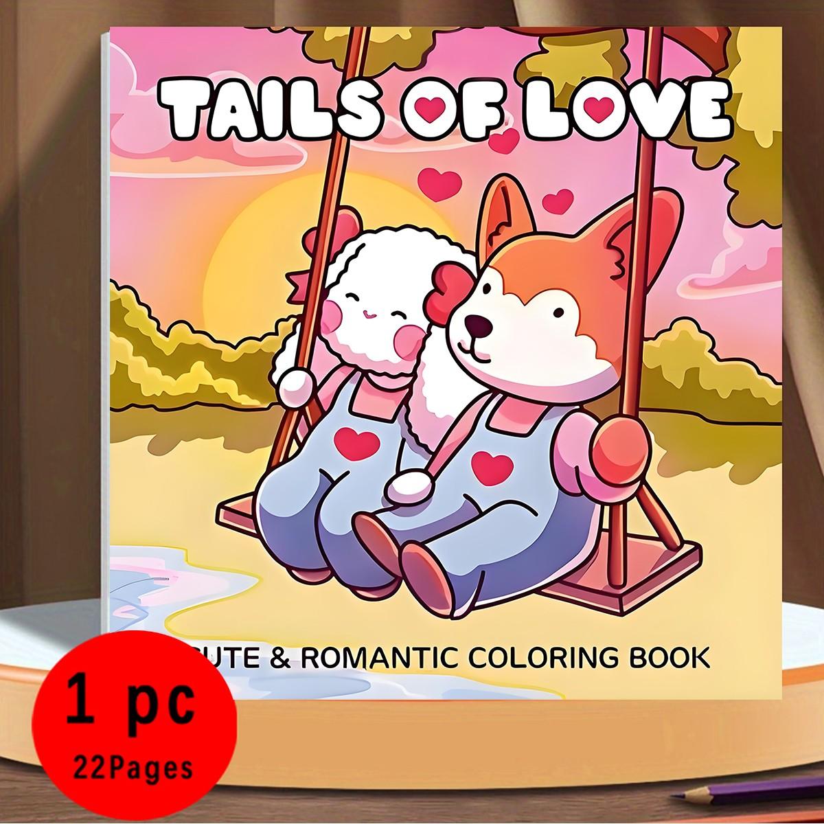 Bold & Easy Tails of Love Cute & Romantic Coloring Book for Kids & Adults, 22 Coloring Pages on 120gsm Thick No Bleed Paper, Odorless Glue Binding, Stress Relief Easy Coloring for All Ages