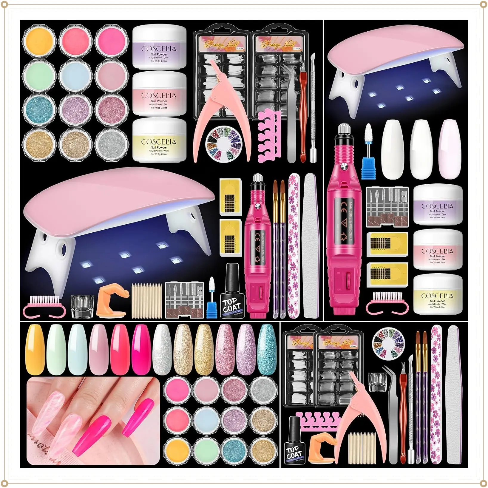 Acrylic Nail Kit for Beginners with Everything Professional Nails Kit Acrylic Set with Drill and U V Light Glitter Powder Decorations Rhinstones DIY Gifts for WomenGift
