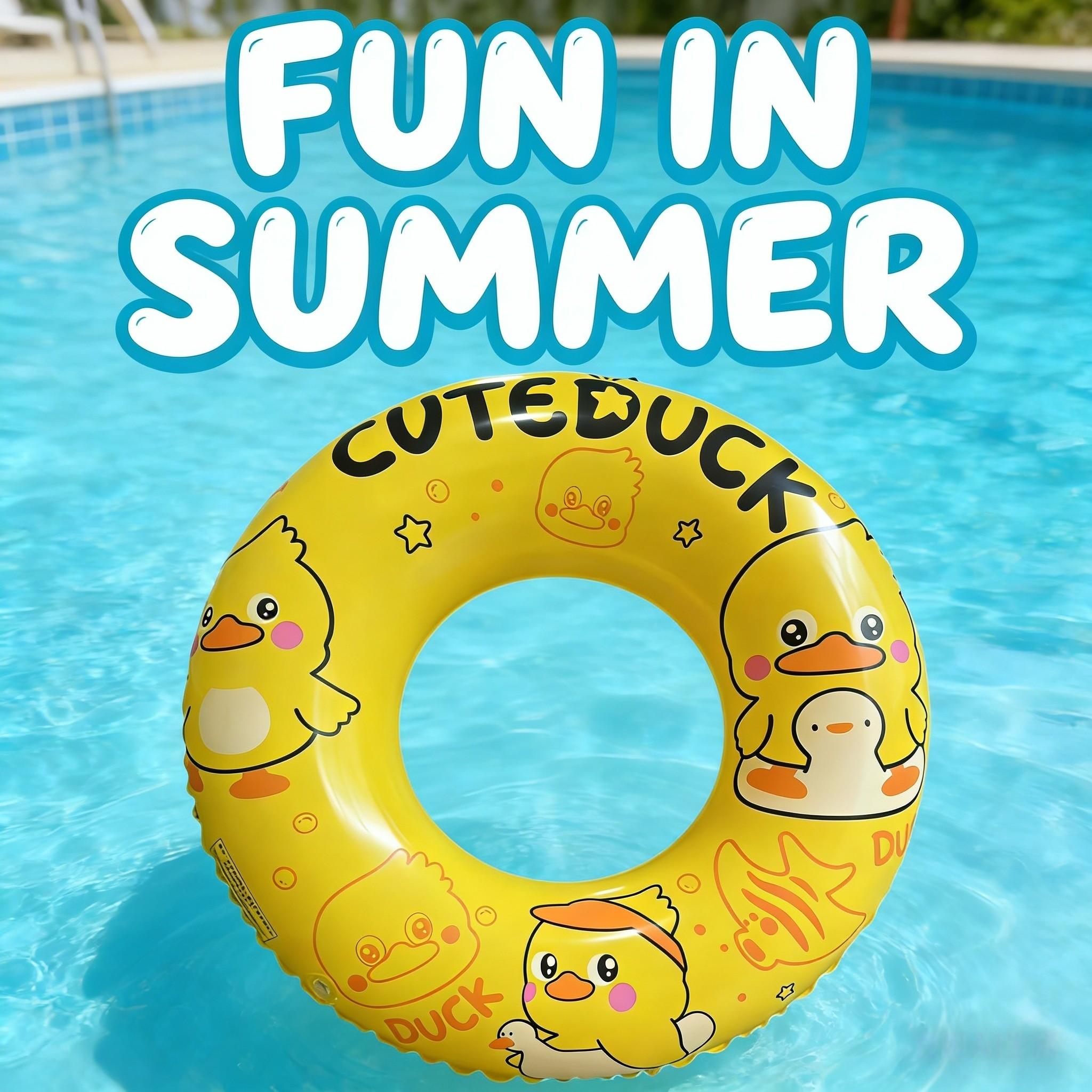 Cute Duck Print Inflatable Swim Ring, Bright Cartoon Design, Thickened PVC, Fun Float for Summer Water Play