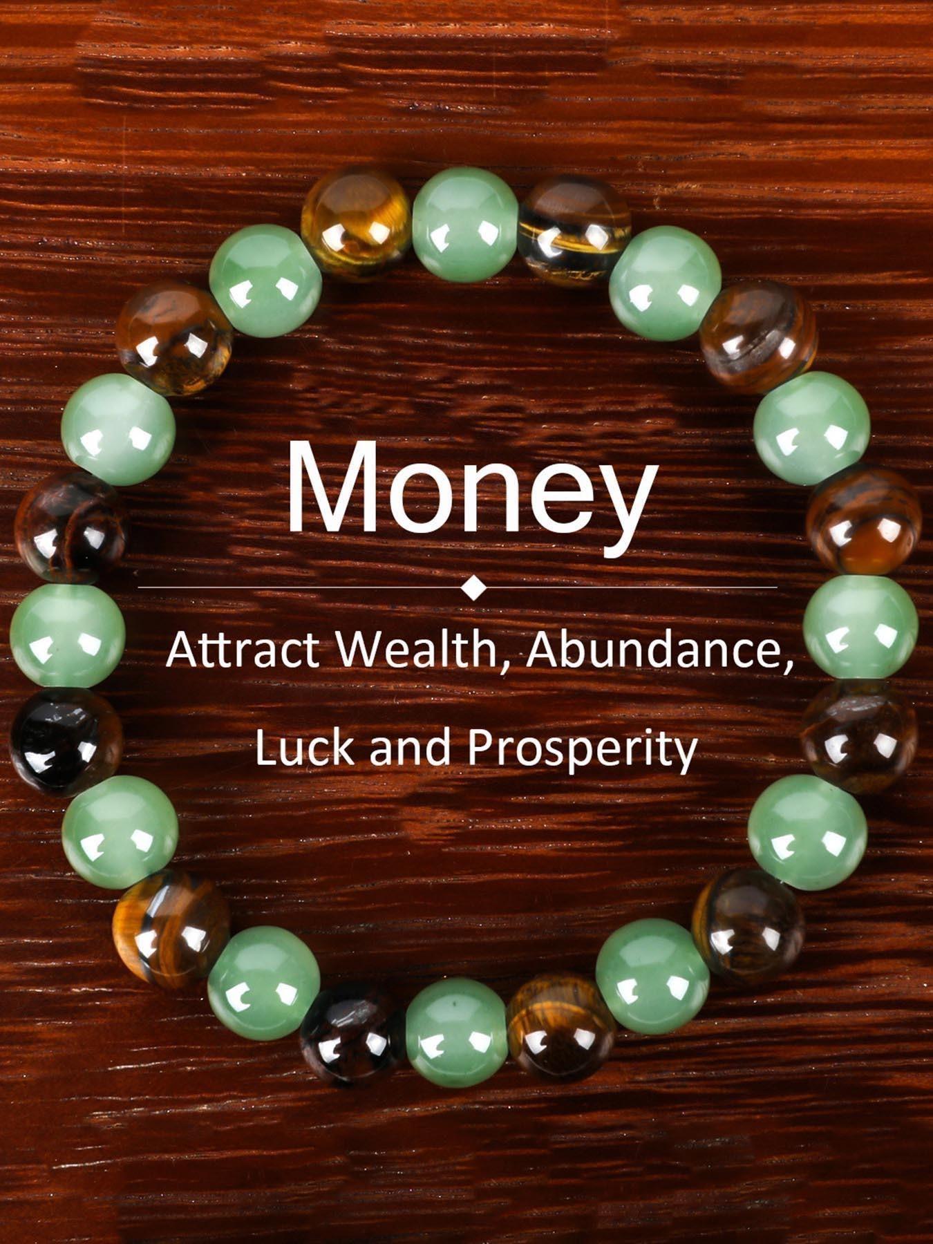 1pc Money Attraction Bracelet, Tiger Eye Green Aventurine Natural Bracelet, Luxury Jewelry Bracelet, Blue Friendship Beaded Jewelry, Protection Bracelet, Encouragement Gift, Fashion Artificial Bracelet, Colorblock Beaded Crystal Bracelet