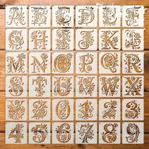 36pcs Floral Letter Templates, Reusable 10cm Rose Letter Stencils, Ideal for Wall Art, Stickers, Pillows, T-Shirts, Carving, Etching, More