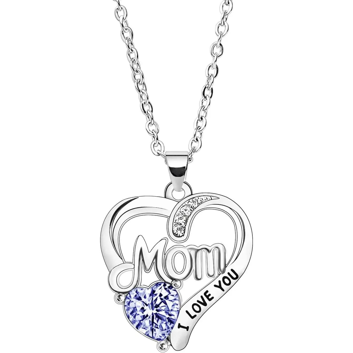 Mom Necklace 'I Love You Mom' - Rhinestone Necklace for Mother's Day & Birthday Gifts