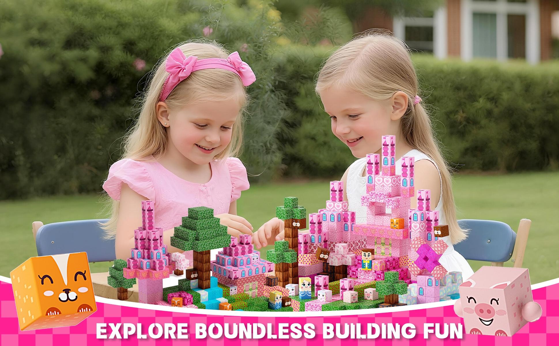 Pink Princess Castle Magnetic Tiles 200/150/100pcs, Montessori STEM Toys for Girls Ages 3-8, Building Blocks for Creative & Sensory Play, Educational Birthday Gifts for Kids