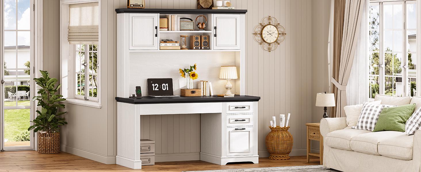 SEDETA 47.2-inch Executive Desk with 3 Drawers Computer Desk with Power Outlet Gaming Desk with Organizer