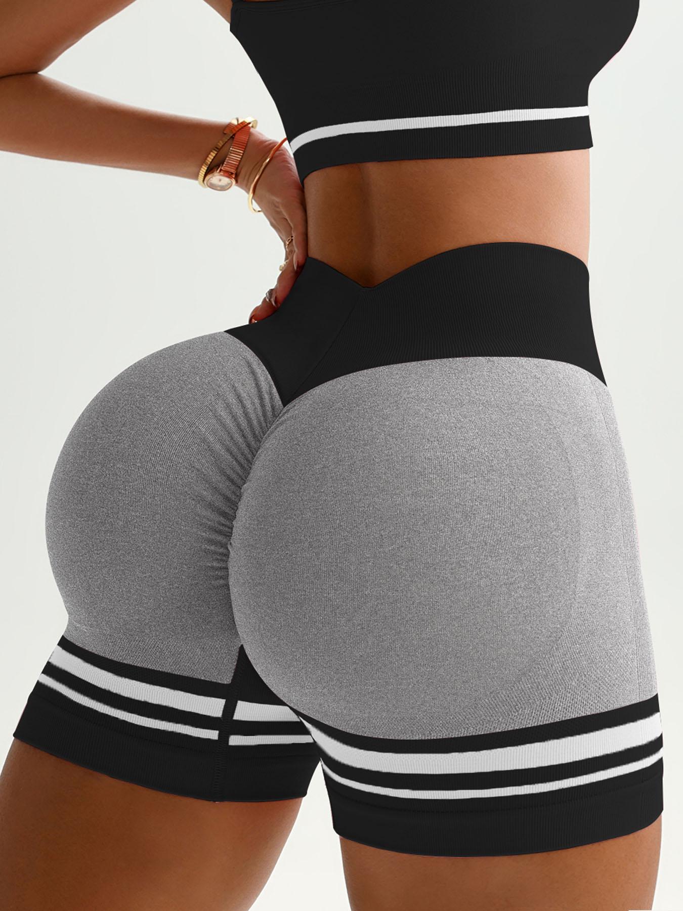 Women's Striped Print High Waist Gym, Sporty Breathable Comfortable High Stretch Yoga Shorts, Ladies Sportswear for Indoor Outdoor Wear Gym Fitness Shorts