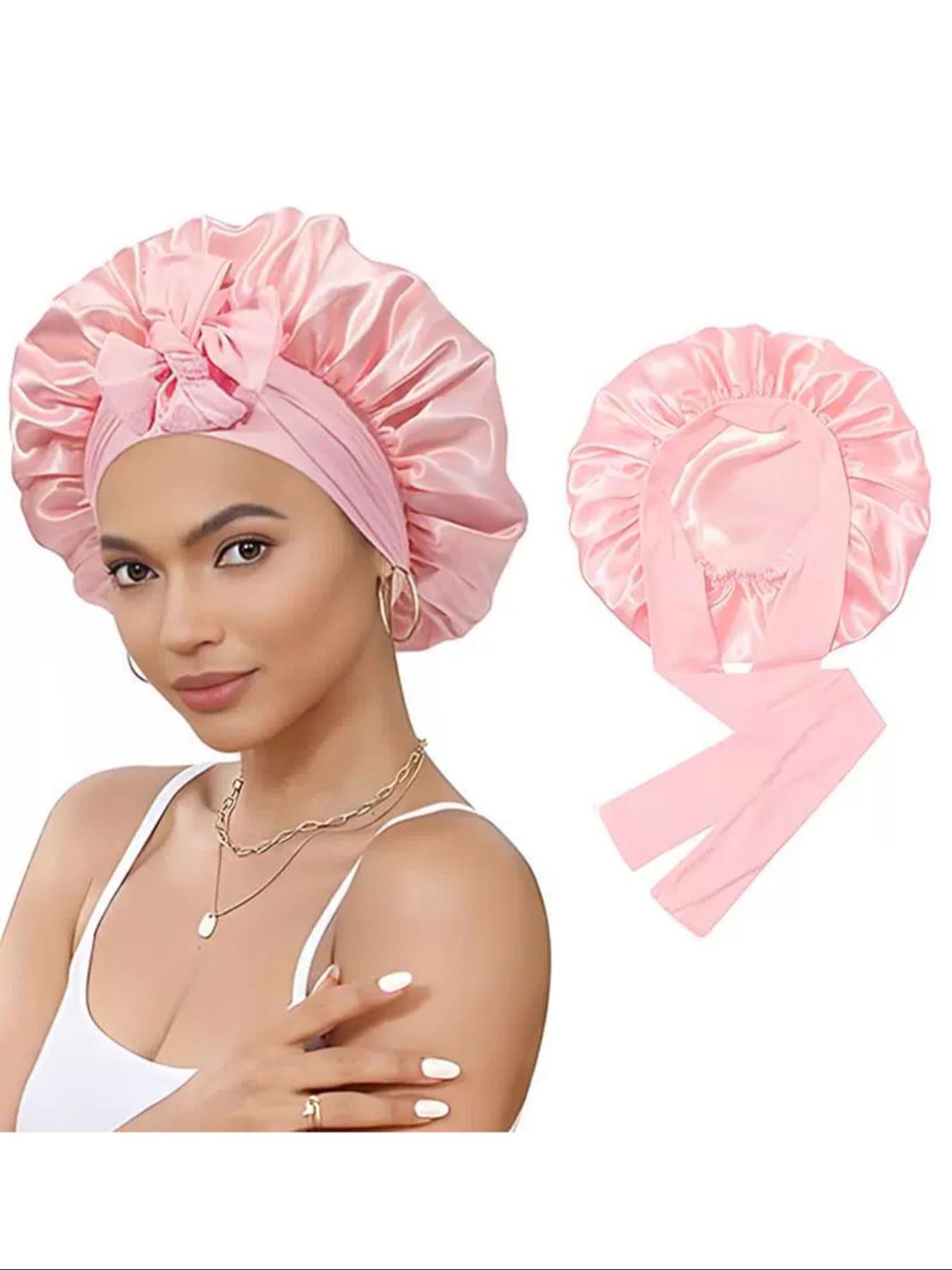Women's Elastic Band Satin Sleep Cap, Adjustable Satin Bonnet, Silk-Like Bow Hair Hat, Casual Home Daily Hair Care, Soft Stretchy Fabric, All Seasons