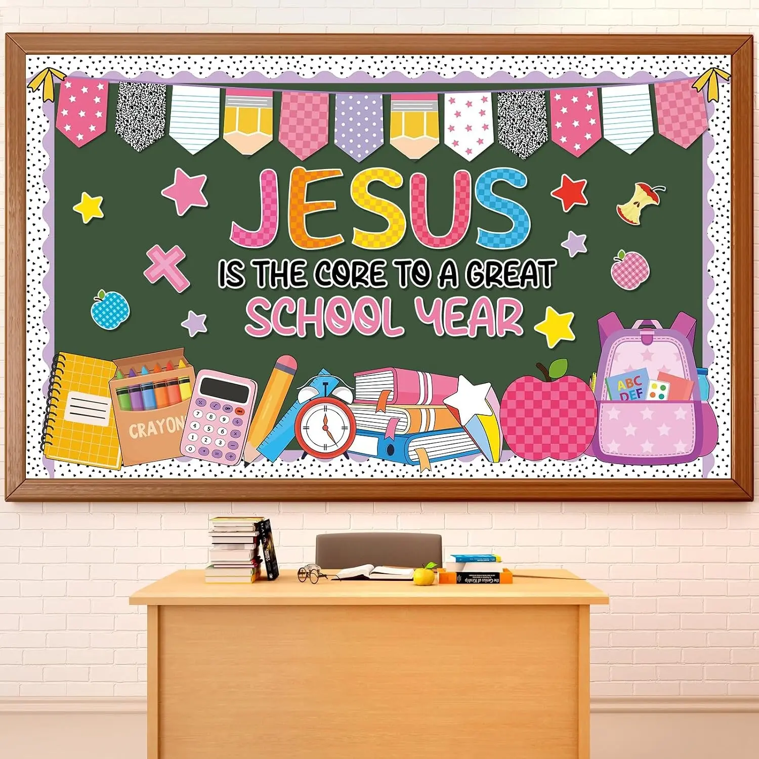 Christian Composition Bulletin Board Set Jesus is The Core to a Great School Year Classroom Decorations Back to School Faith Religious Paper Cutouts for Sunday Schools Teacher Nursery Door Wall Decor