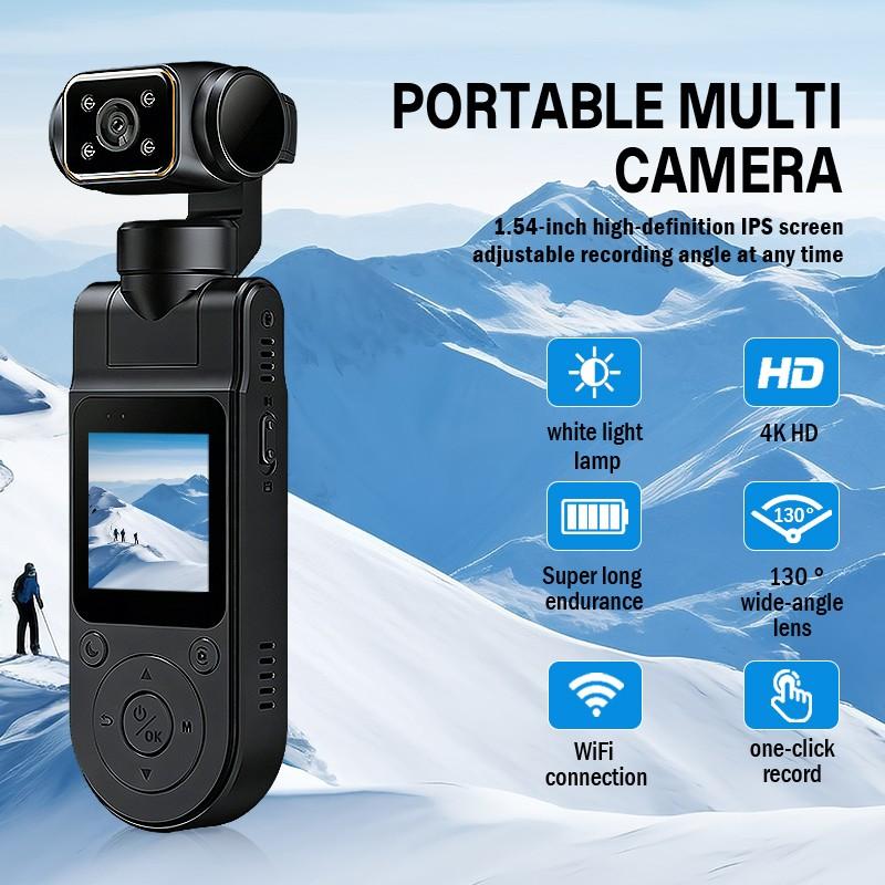 Handheld Vlog Camera 1080P-4K, WiFi Gyro Stabilized, Wearable Sports Camera, Outdoor Cycling Waterproof, USB Charging