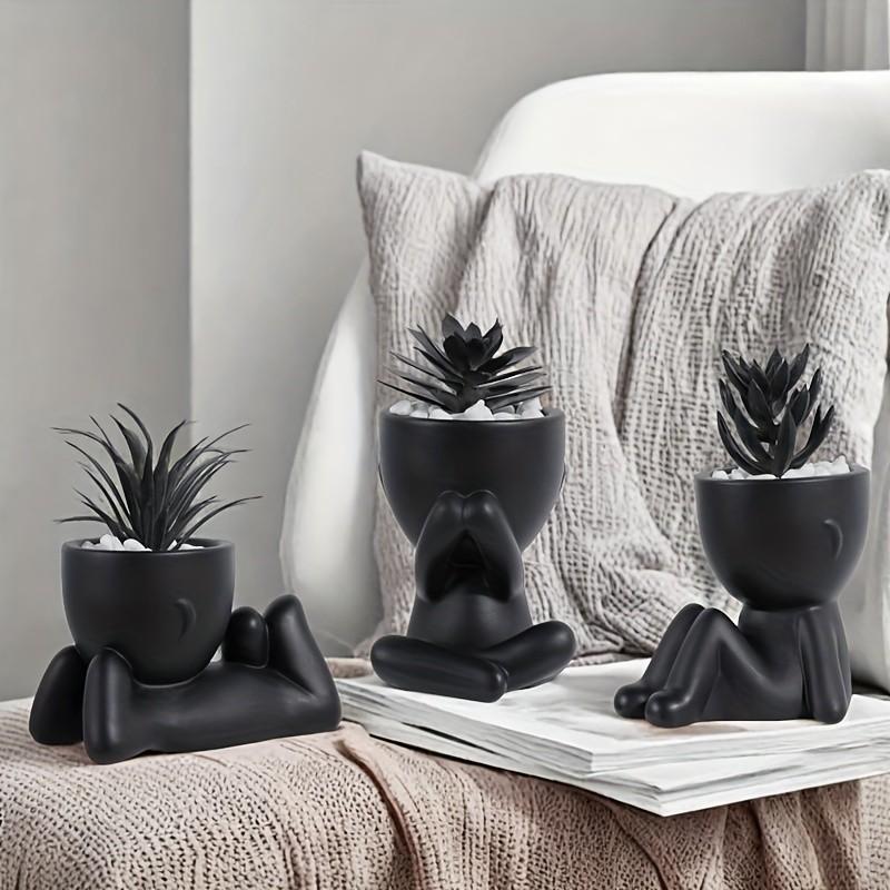 Gothic Artificial Succulent Set - 3 Human-Shaped Mini Planters with Dark Style Succulents, Creepy-Cute Desktop Ornaments for Halloween & Year-Round Decor