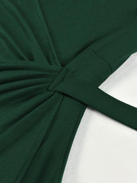 Plus Size Slim Fit Mid-Length Dress, Casual V Neck Short Sleeve High Waist Summer Dress with Belt, Soft Comfortable Women's Clothing