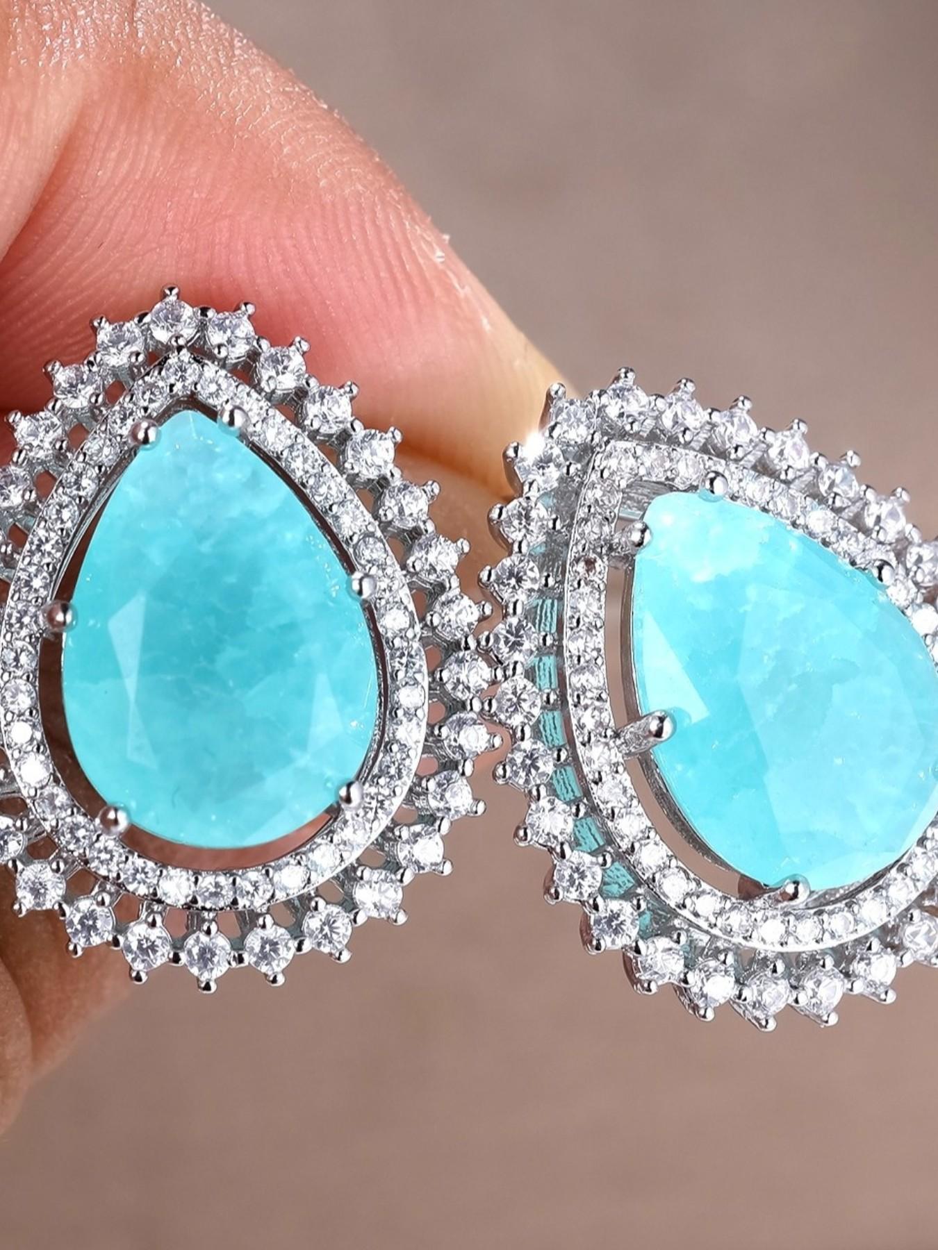 Unique Waterdrop Design Ice Flower Stud Earrings for Women Delicate Jewelry Perfect for Engagement Weddings Party, Daily Wear Anniversary Gift for Her Fashionable Jewelry Accessories