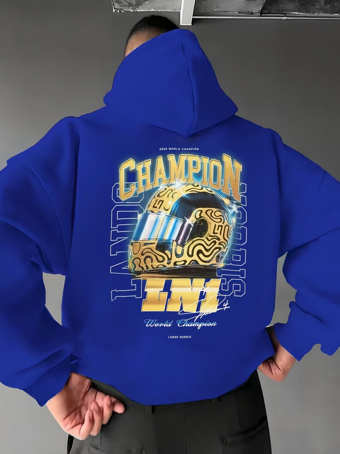 Mclaren F1 Team Lando Norris World Champion Unisex Hoodie, Casual Loose-Fitting F1 Racing T-Shirt, Random Print, Fall & Winter